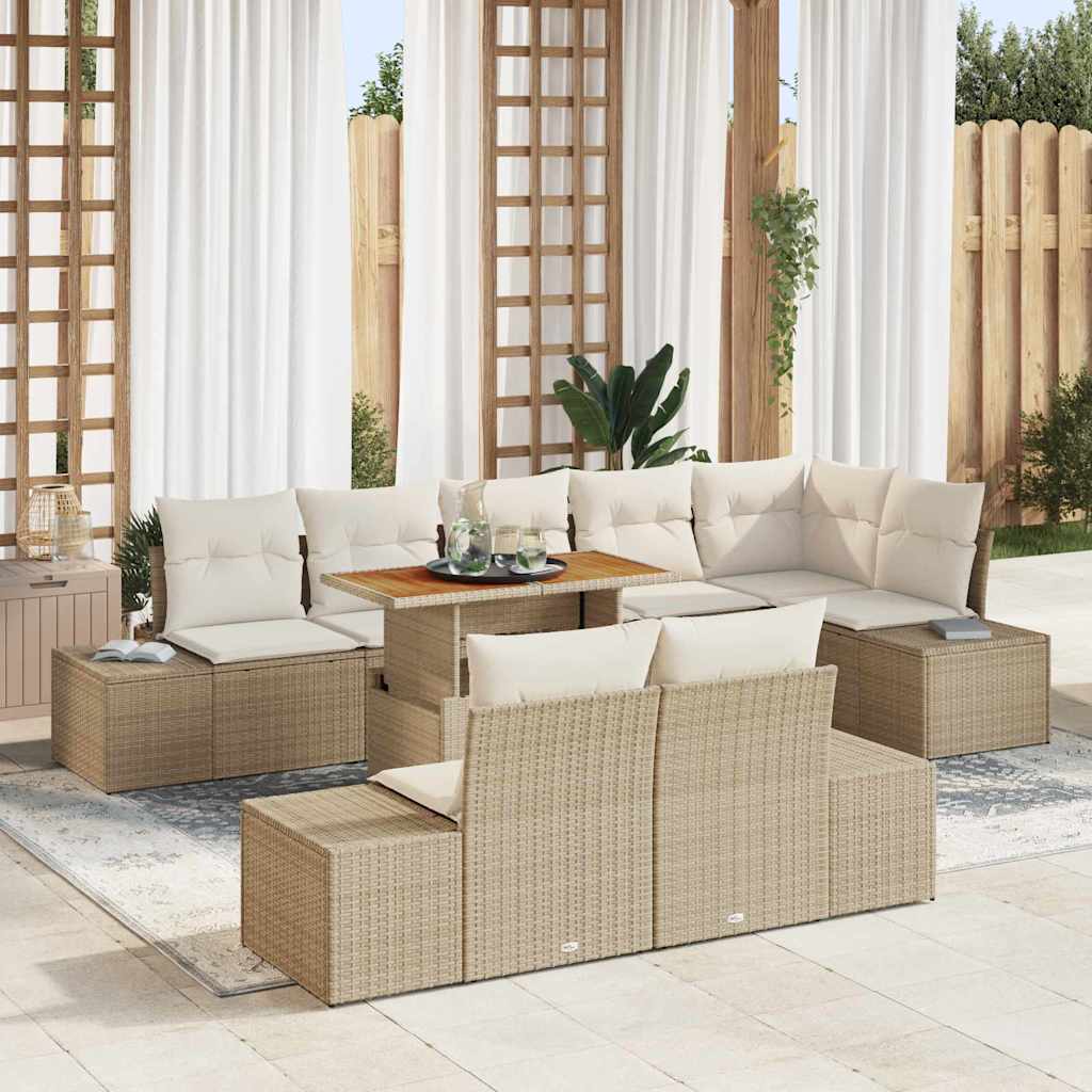 Garten-Sofa-Set mit Speicher 9 pcs Beige Poly Rattan